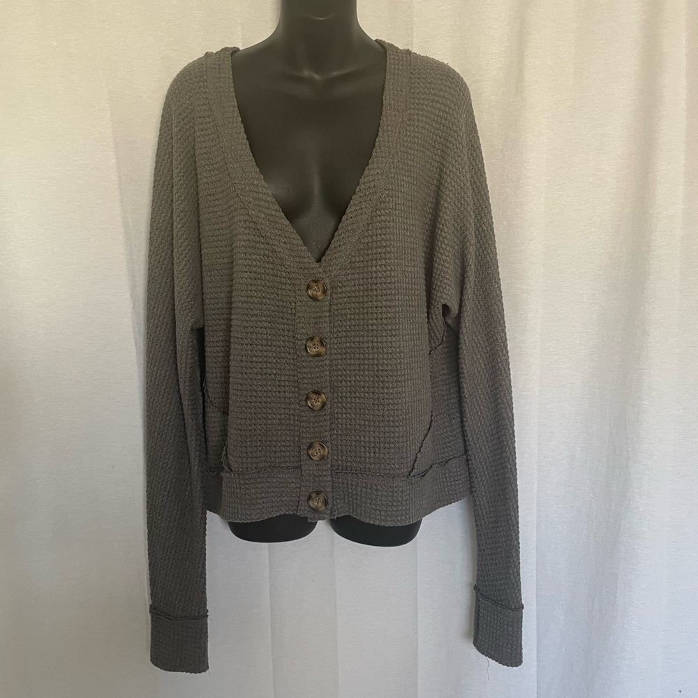 Gray Long Sleeve Big Button Sweater